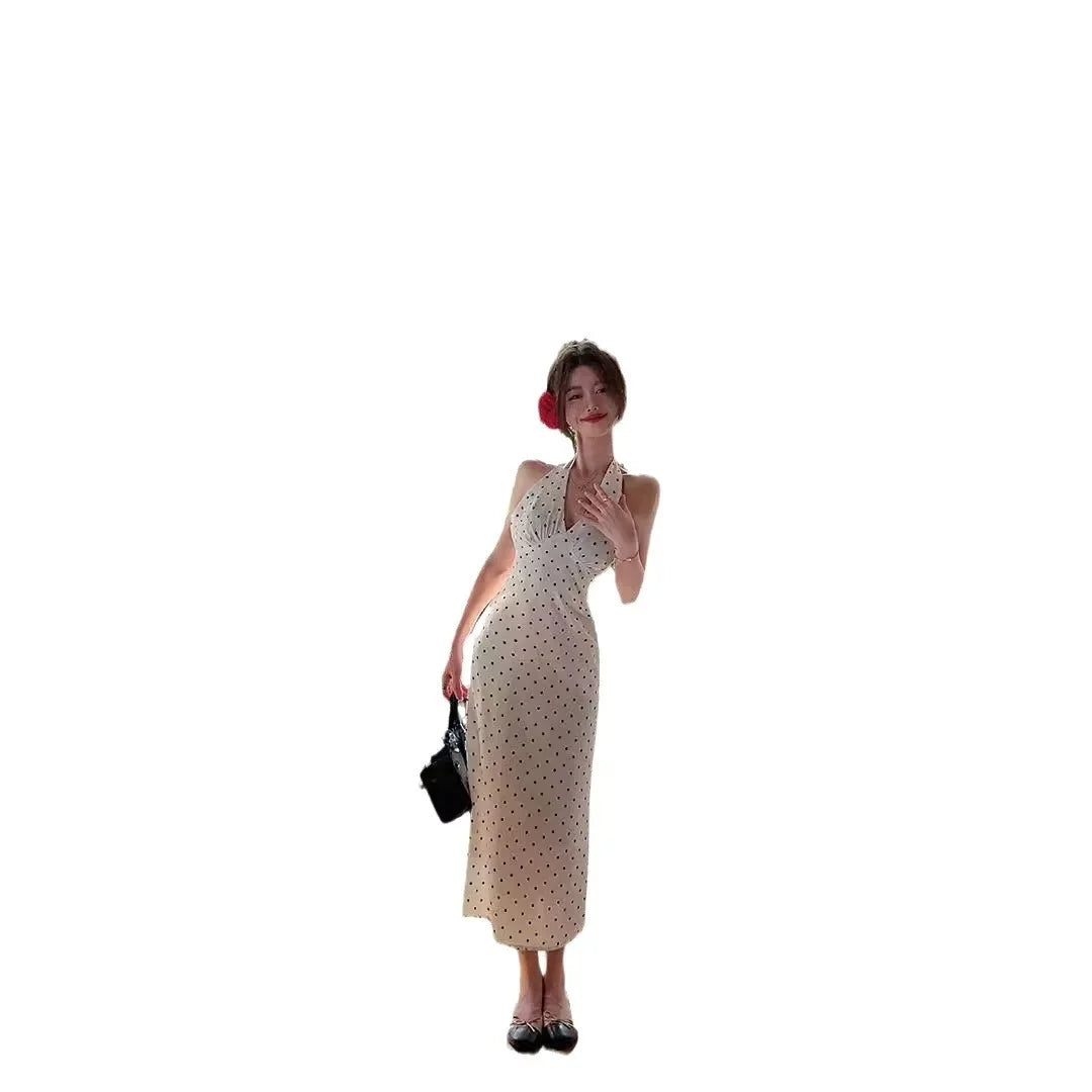 Korean Style Open-back Halter Neck Dress Women. Elegant Long Dress.