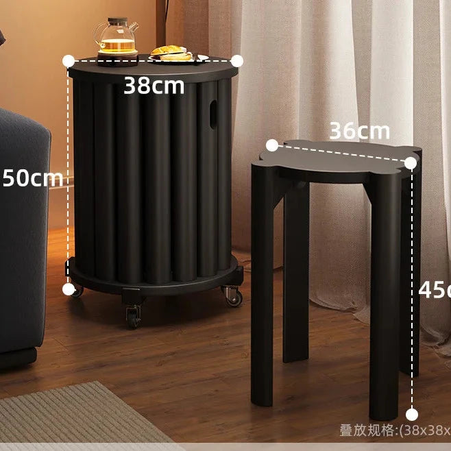 Solid Wood Stackable Folding Coffee Table Set 2-in-1 Ottoman Stool for Living Room/ Dining/ Guest Seating Spaces Storage Design