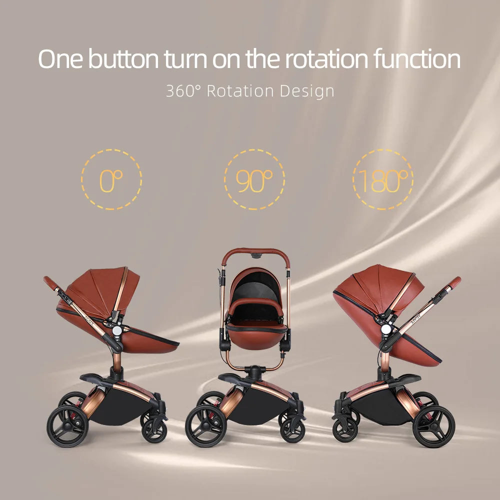 Luxury Baby Stroller 3-in-1 - PU Leather Pram with Car Seat Newborn