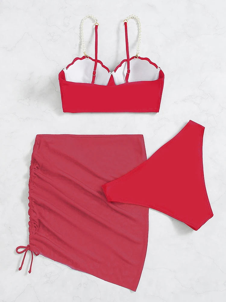 Sexy 3 Piece Bikinis Set for Women. Swimsuit with Skirt Swimwear.
