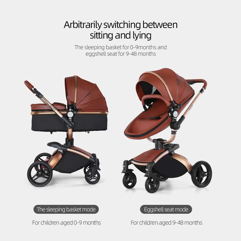 Luxury Baby Stroller 3-in-1 - PU Leather Pram with Car Seat Newborn