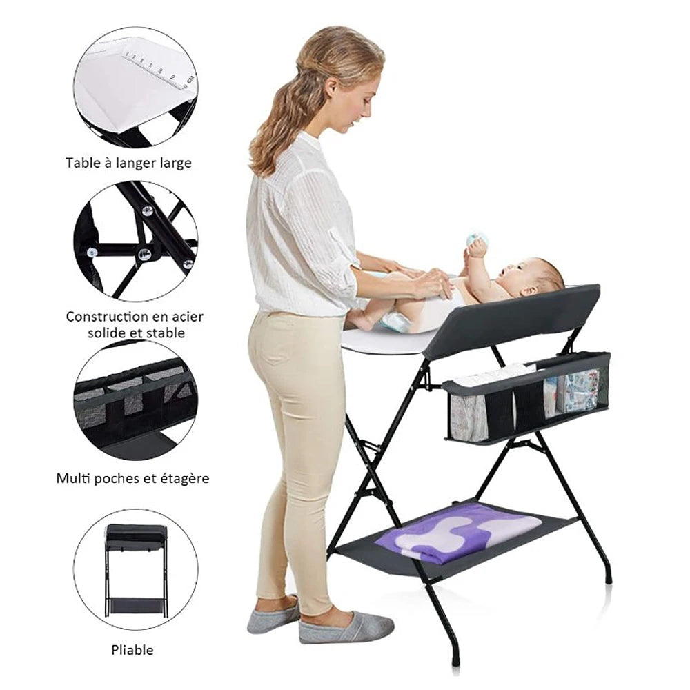 Changing Table (with basket of Storage + shelves) gray/black