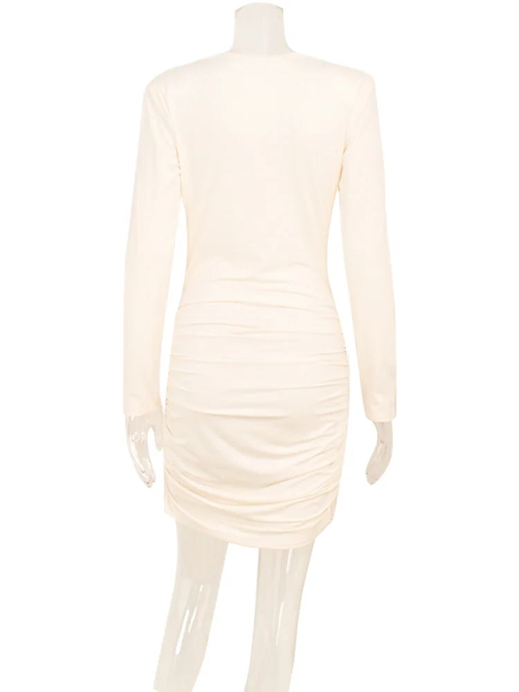 Ahagaga Elegant Women's Mini Dresses. Swinging Collar, Regular Long Sleeves Folds.