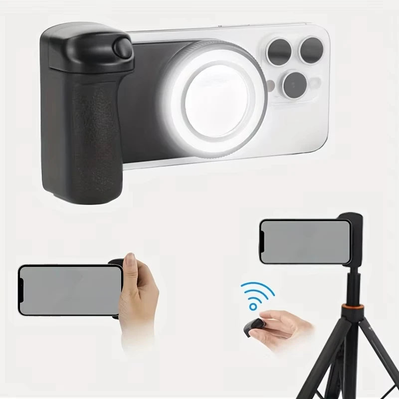 GripShot Pro — MagSafe Phone Grip with Bluetooth Remote & Fill Light