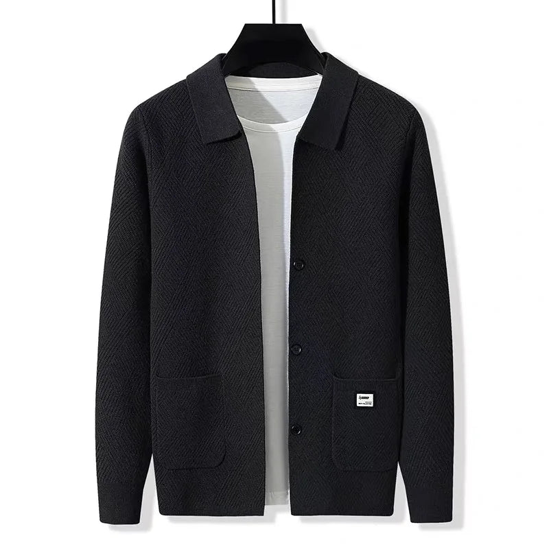 Advanced luxury fashion knitted cardigan men's spring autumn exquisite jacquard sweater shawl pocket design brand casual coat