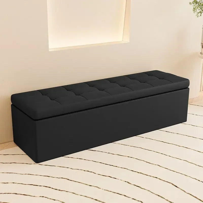 Leather Fitting Room Bench & Footstool — Boutique Storage Shoe Stool