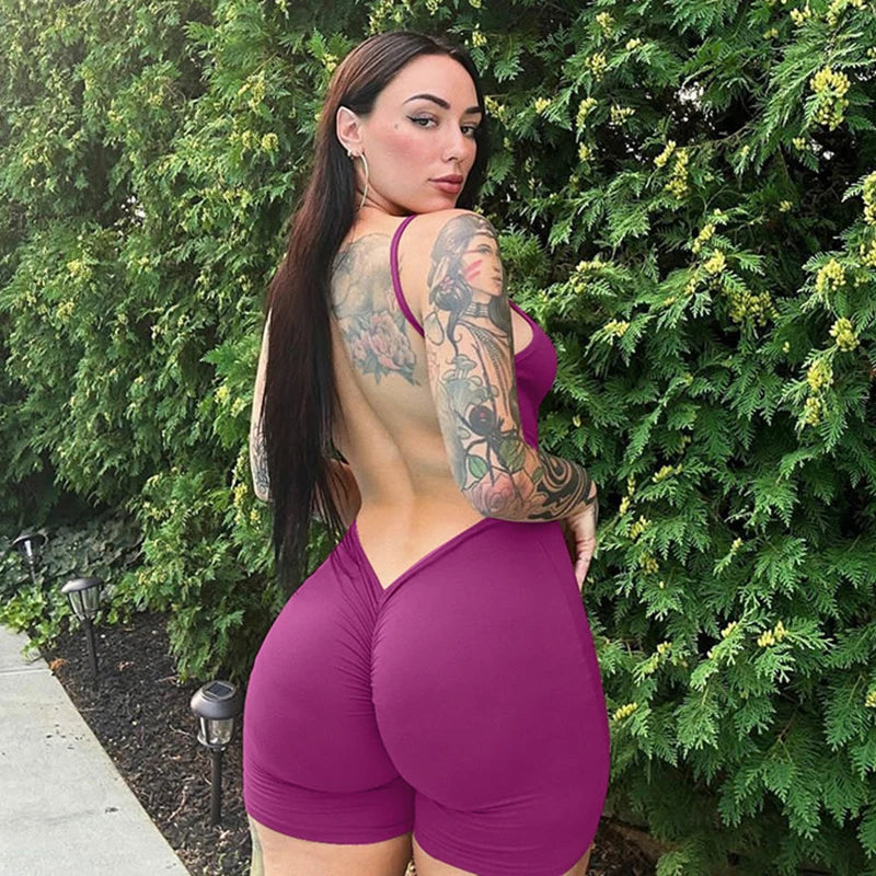 Hugcitar Solid Sleeveless Backless Ruched Sexy Bodycon Skinny Slips One Piece Playsuit Fall Women Vacation Rave Outfits Romper