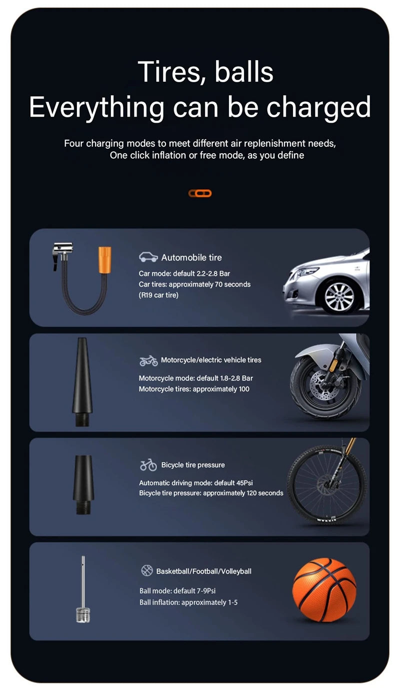 Car tire intelligent wireless car inflatable pump motorcycle bicycle electric vehicle portable air pump portable travel portable