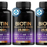 Biotin Capsules Contain Collagen and Vitamin B2, B3, B6 & B7 for Women Men Hair Care Supplements Skin & Nails Support 60 Pieces