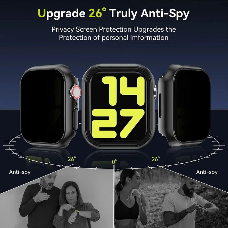 Privacy Tempered Glass+Case For Apple Watch Cover 40mm 41mm 44mm 45mm Anti-Peeping Screen Protector For iWatch 9 8 7 6 5 4 SE