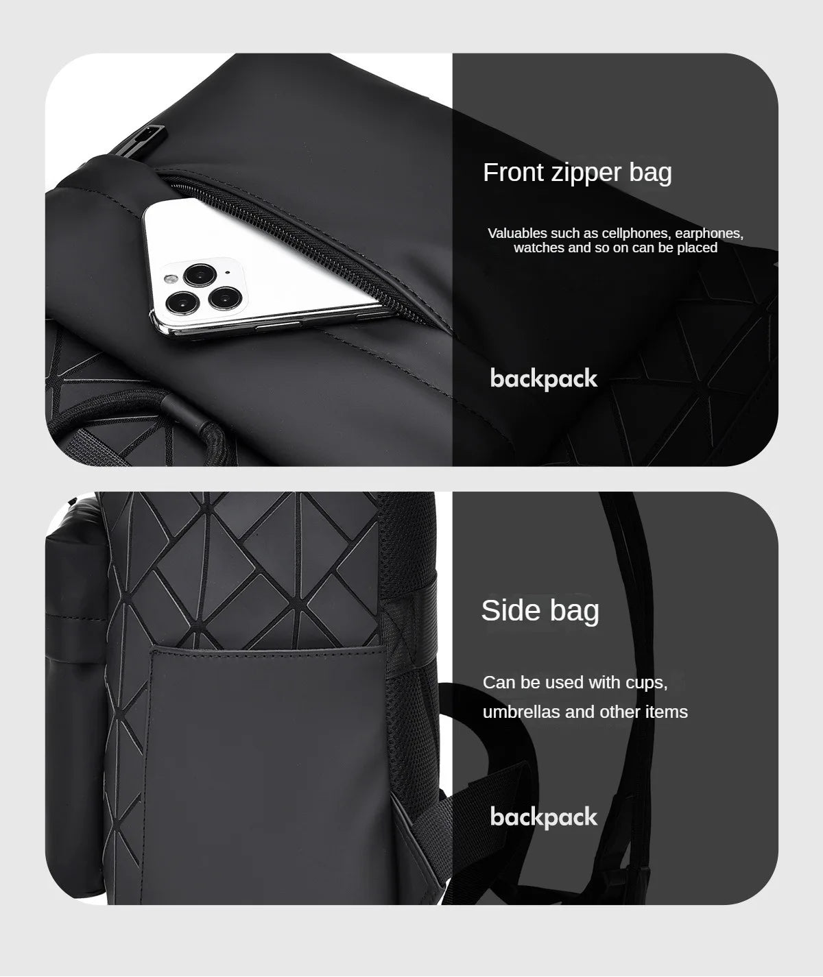 Trendy Brand Backpack Men's Bag Rhombus Laser Reflective Student School Bag Large Capacity Commuter Computer Bag