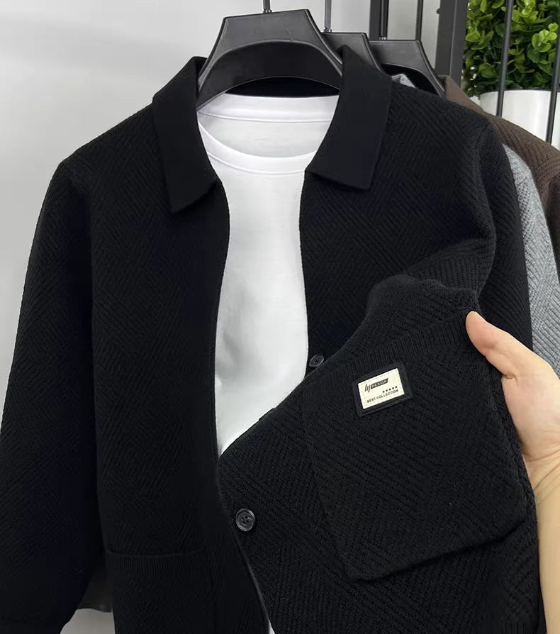 Advanced luxury fashion knitted cardigan men's spring autumn exquisite jacquard sweater shawl pocket design brand casual coat