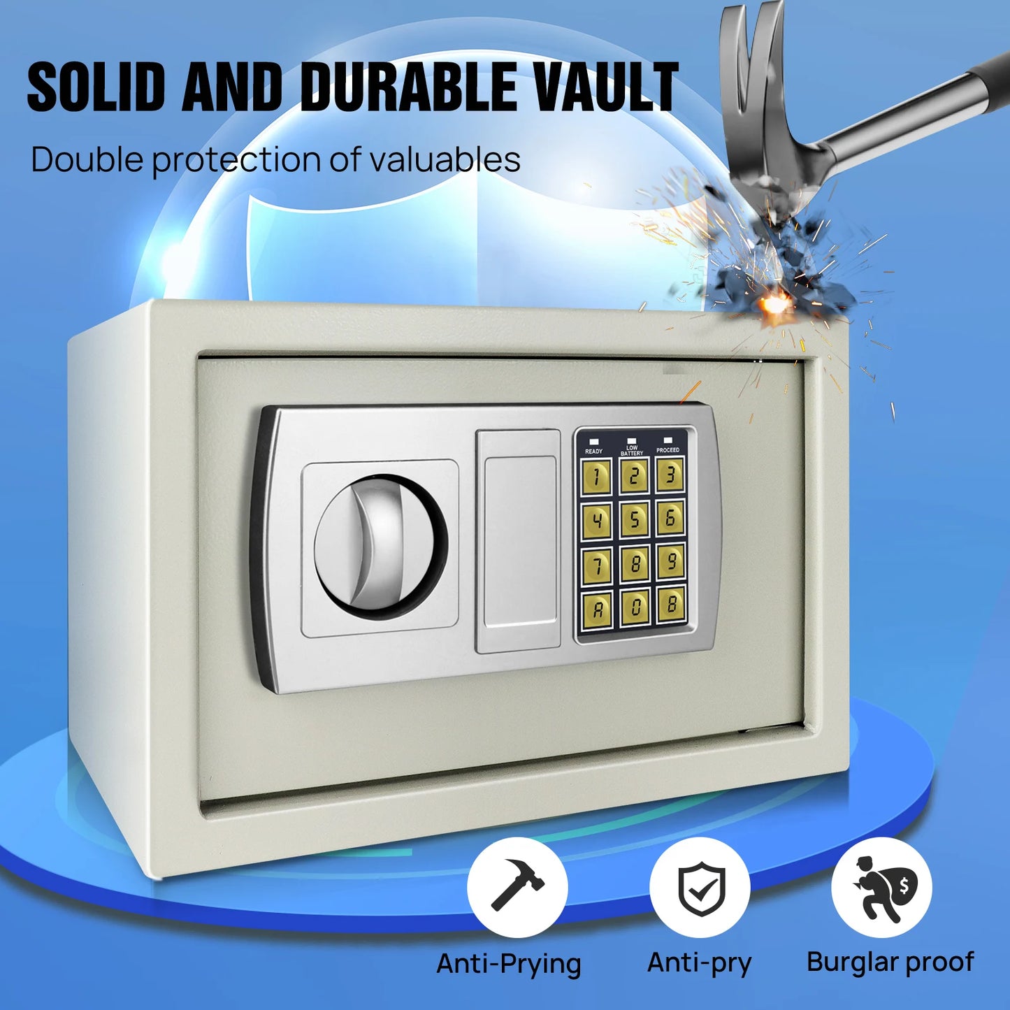 Safe Box for Home, Office. Secured Digital Code Safe with 2 Emergency Keys. Storage - 16L