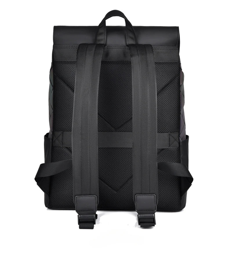 Trendy Brand Backpack Men's Bag Rhombus Laser Reflective Student School Bag Large Capacity Commuter Computer Bag