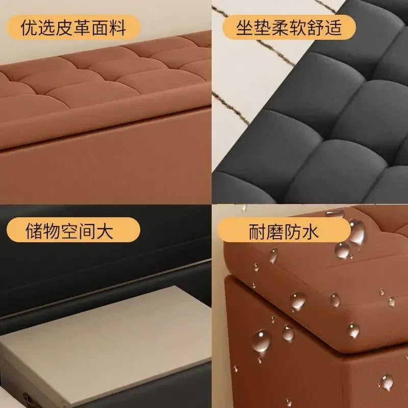 Leather Fitting Room Bench & Footstool — Boutique Storage Shoe Stool