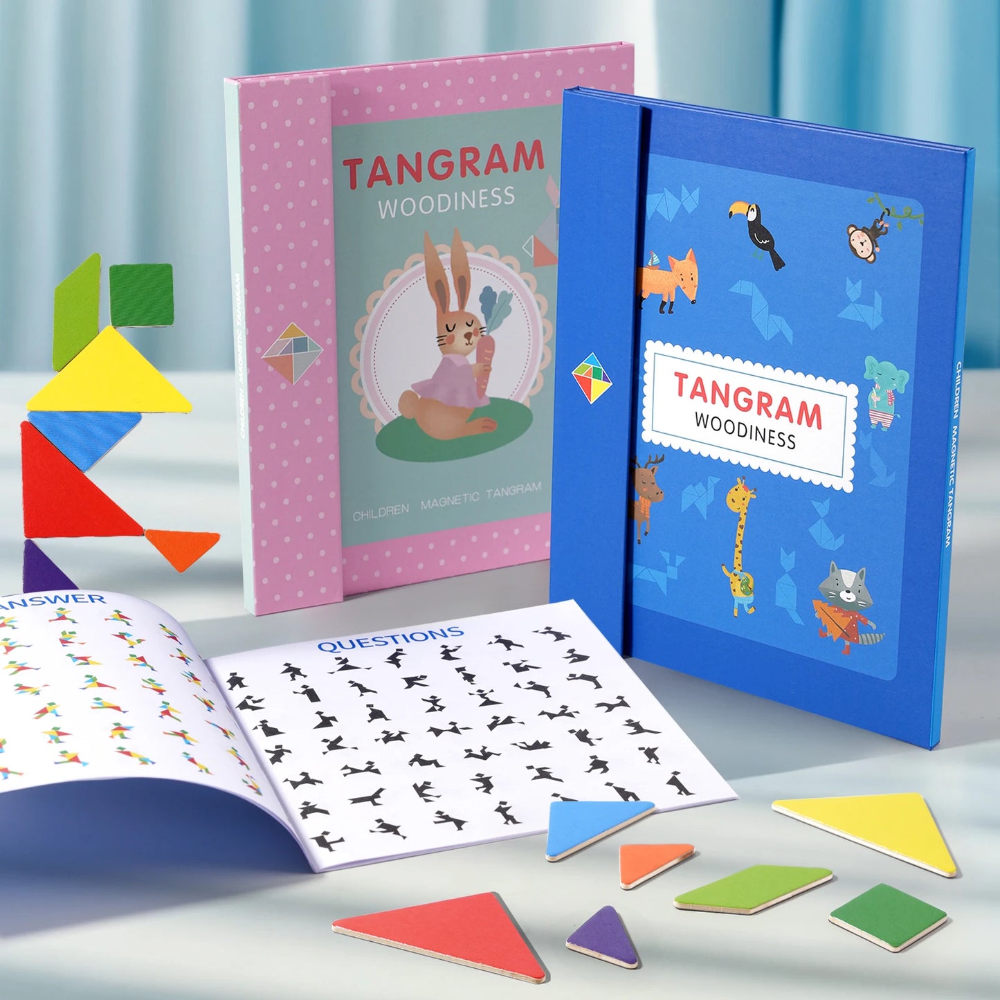 Magnetic Wooden Tangram Puzzle - Montessori Educational Kids Gift