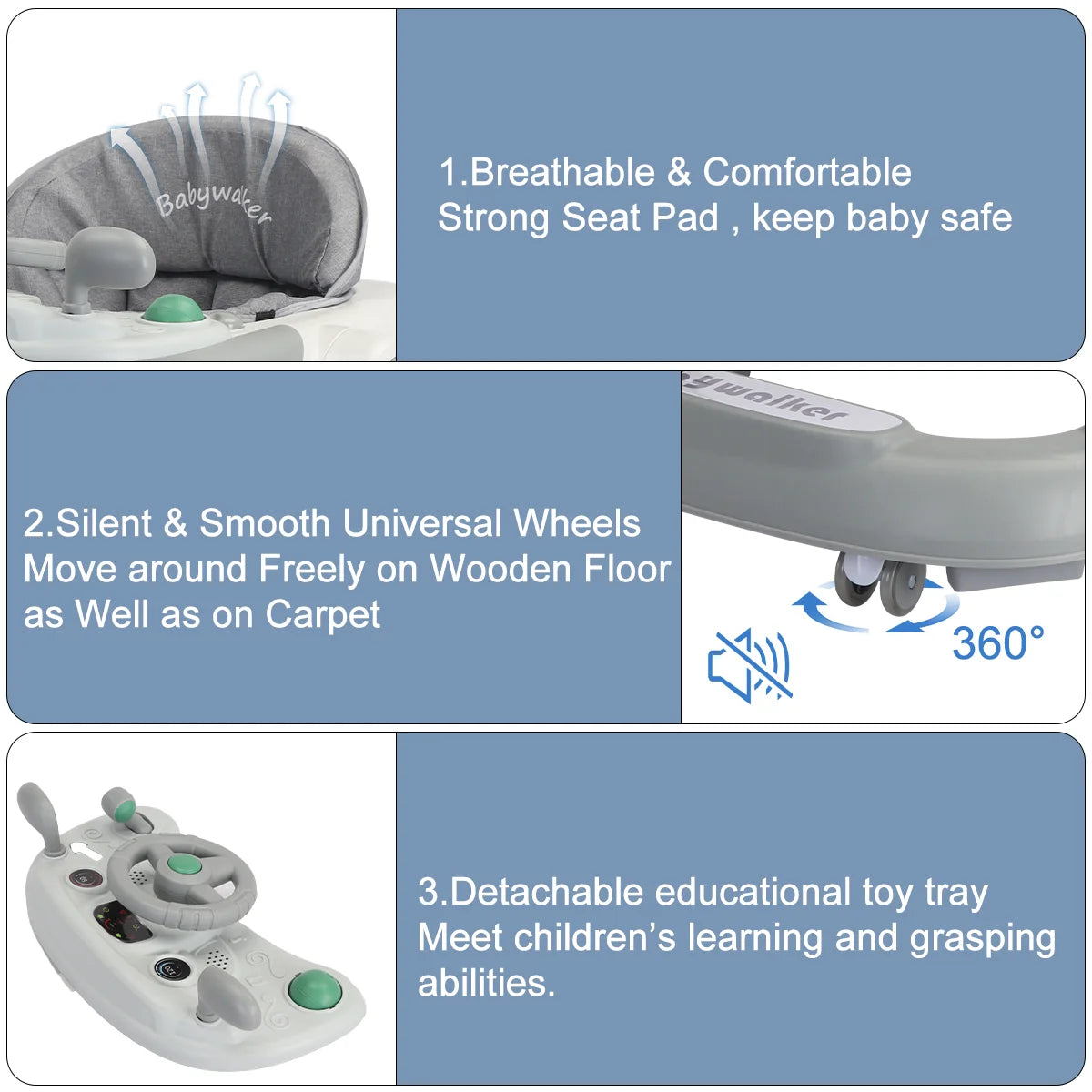 Push Walker with Removable Feeding Tray and Music Tray without batteries. 6 Months & Up Baby