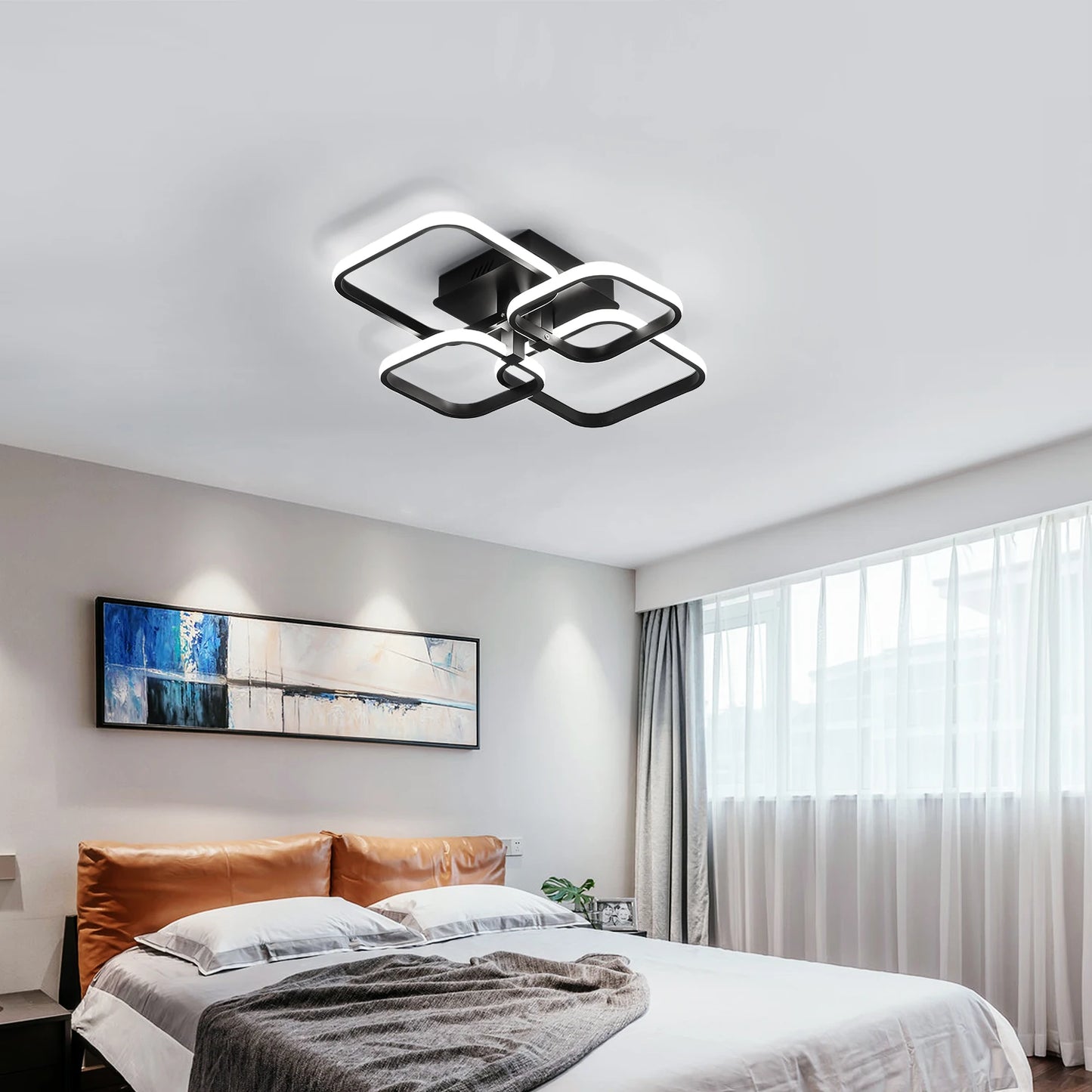 LED Ceiling Light,Modern Square LED Ceiling Lamp,60W Metal Acrylic Indoor Light for Bedroom,Study Room,Cool White Light 6000K