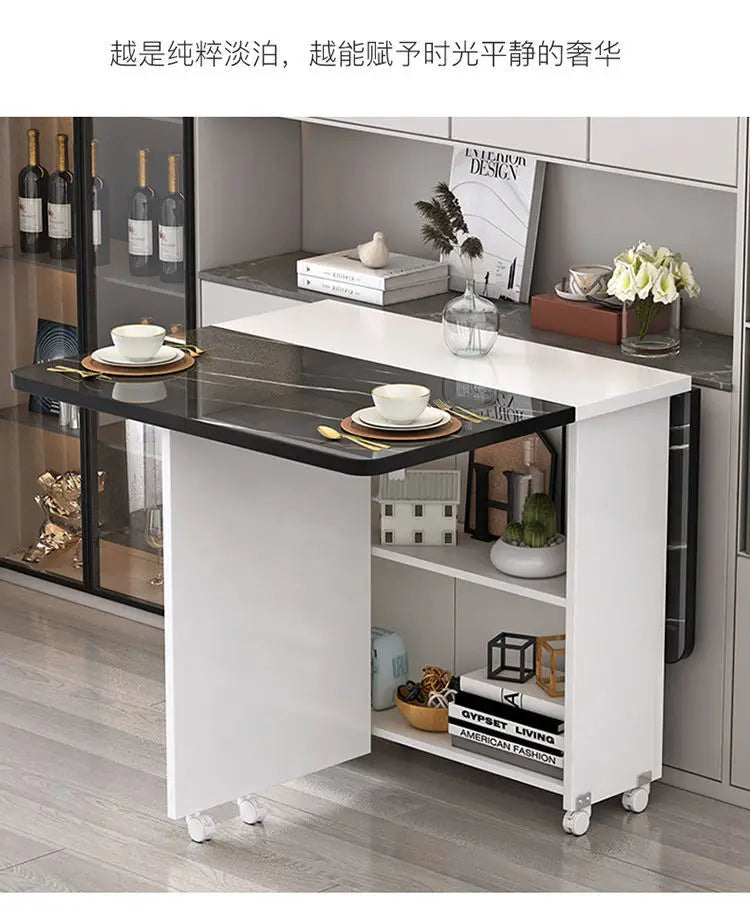 Folding dining table household multifunctional belt wheel movable rectangular restaurant dormitory dining table