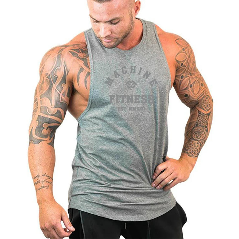 Regular MACHINE FITNESS Top GYM Bodybuilding Tank Top. Mens Workout Vest,  Jogger clothing Muscle Stringer Singlet