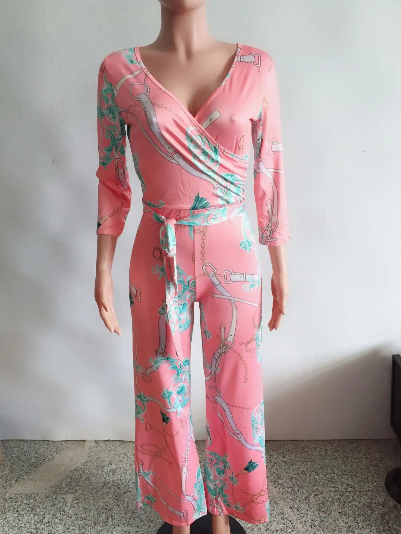 Sexy women jumpsuit V-neck long sleeved printed jumpsuit For Women