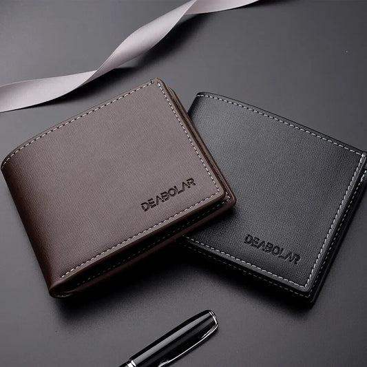 Leather Men Short Wallet Thin Style Folding Young Men Credit Card Holder Wallet