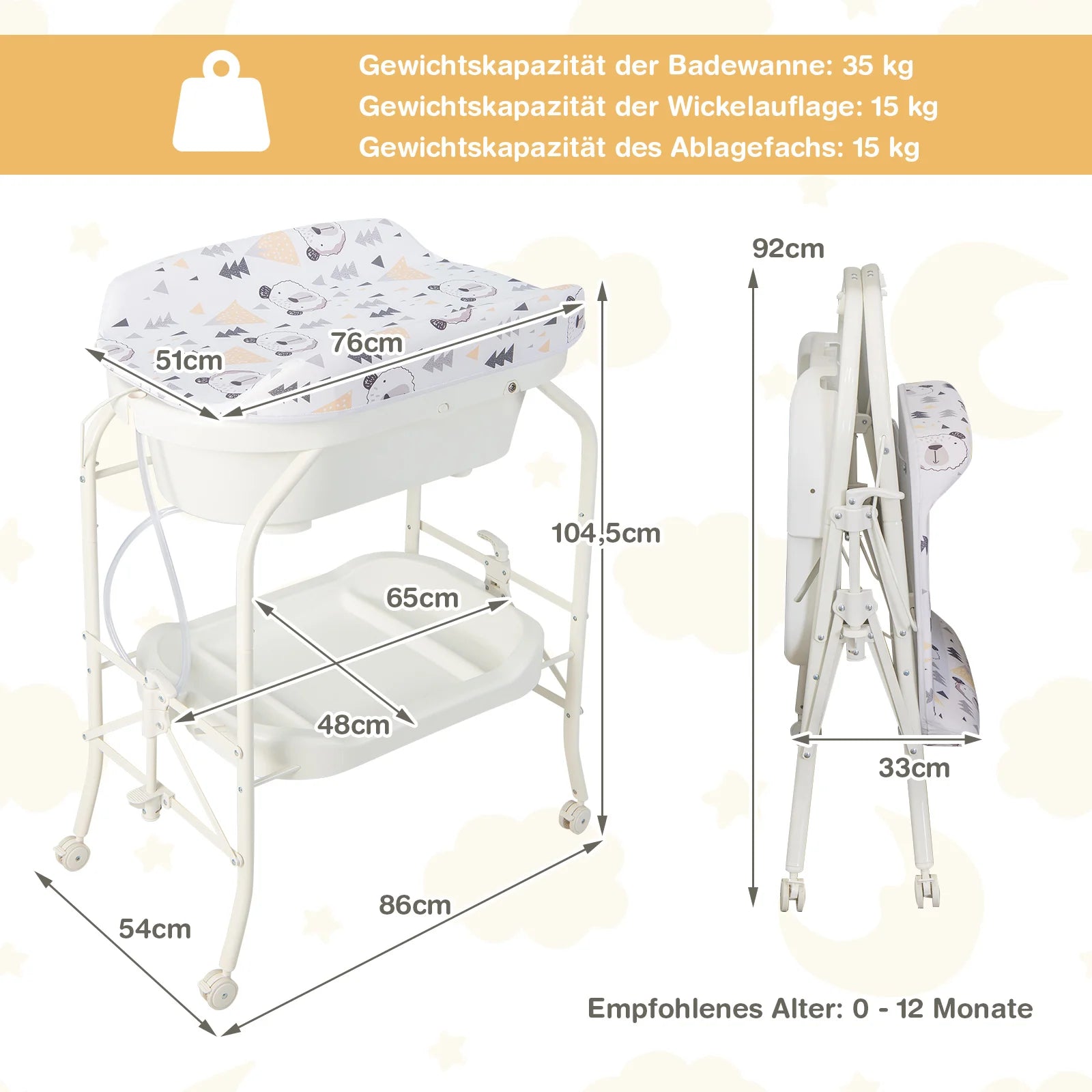 4-in-1 Folding Changing Table with Bathtub, Portable Changing Table with Changing Mat, Mobile Changing Station