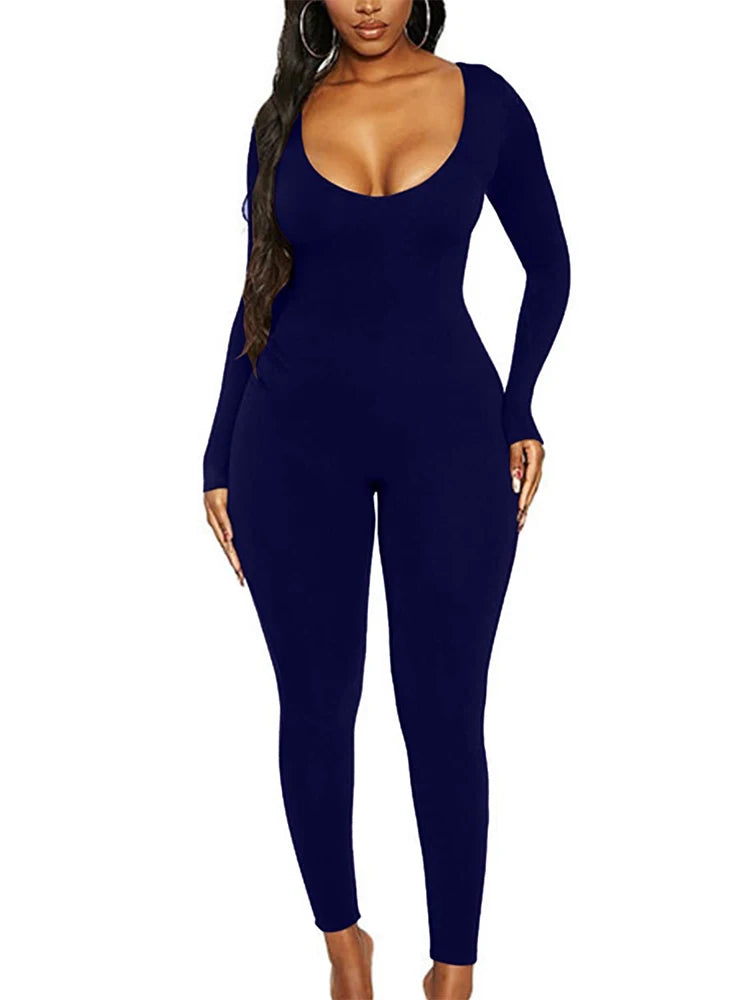 New Women's Jumpsuit Long Sleeve. Solid Color Skinny Jumpsuit, Fitness Jumpsuit Pullover.