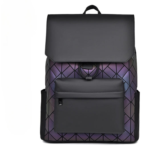 Trendy Brand Backpack Men's Bag Rhombus Laser Reflective Student School Bag Large Capacity Commuter Computer Bag