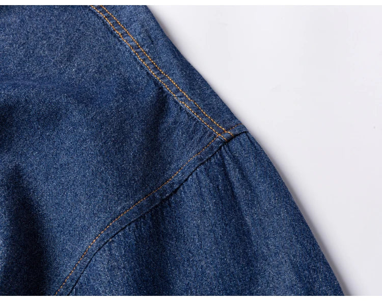 Men's Denim Casual Long Sleeve Pocket Shirt. Regular-Fit Comfortable Soft. 100% Cotton Washed Durability