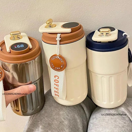 Smart Coffee Mug with LED Temperature Display - Stainless Steel Insulated Thermal Bottle