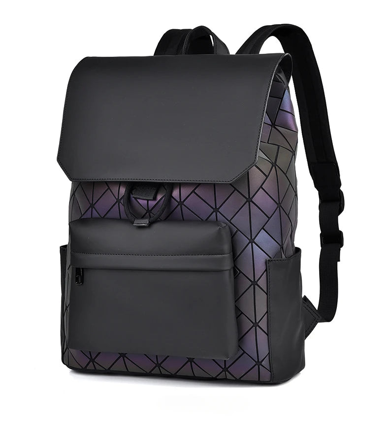 Trendy Brand Backpack Men's Bag Rhombus Laser Reflective Student School Bag Large Capacity Commuter Computer Bag