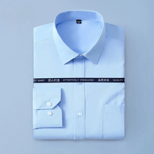 New Men Formal Shirt Long Sleeve Office Solid Color Anti-Wrinkle Fashion Business Pocket White Social Pocket Shirts 5XL 6XL 7XL