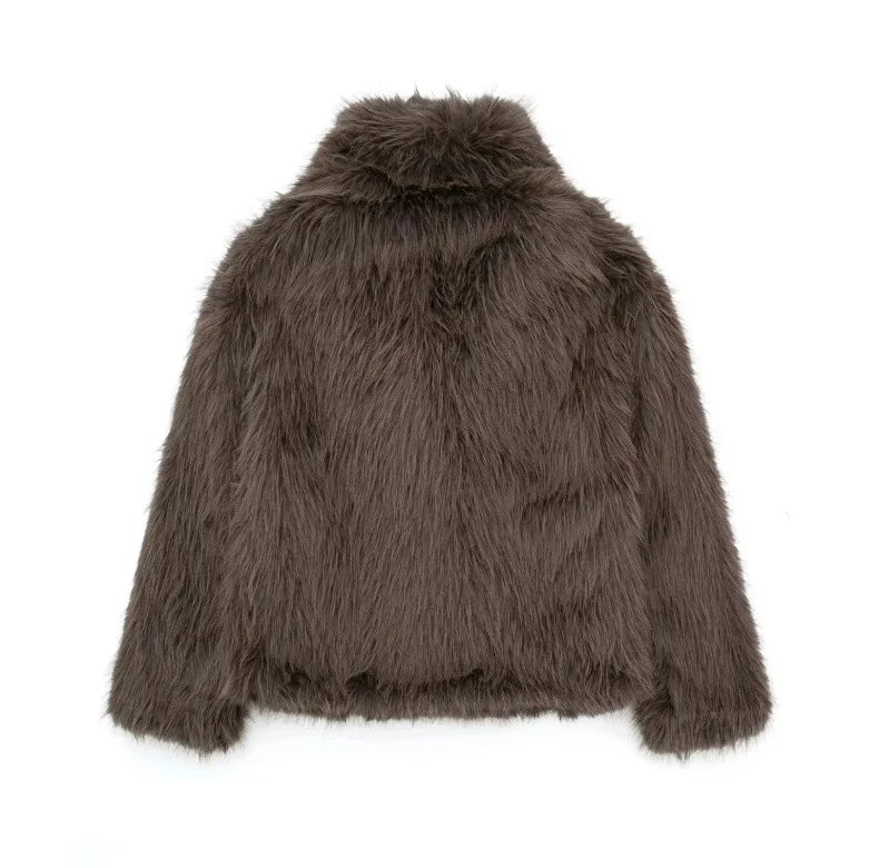 Luxury Faux Fur Jacket. Women's Loose Long-sleeved Coat Toka Fox Fur