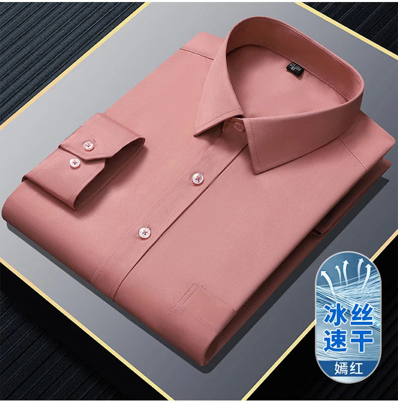S~8XL Top Quality Elasticity Anti-Wrinkle Mens Shirts Long Sleeves Slim Fit Camisa Business Formal Blouse Social White Shirt Men
