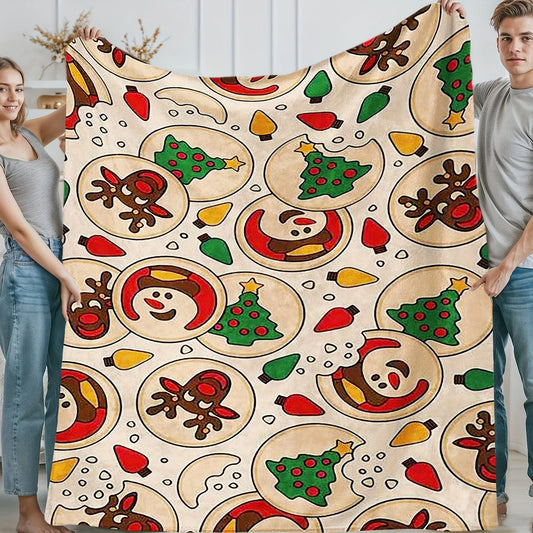 Christmas Blanket - Reindeer Snowman Lights Pattern Festive Warm Throw
