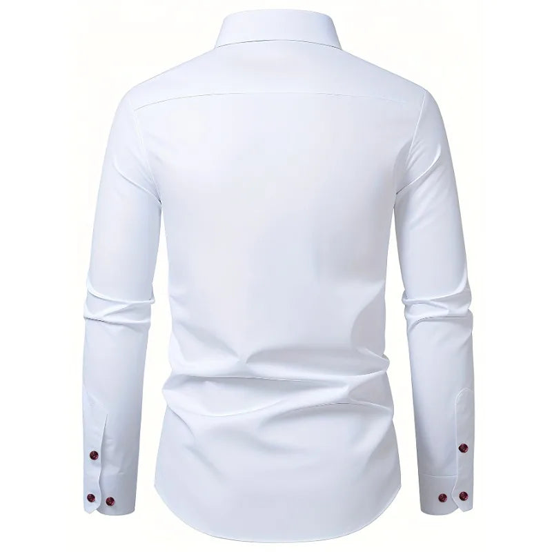 FGKKS Men Shirt Brand New Men's Fashion Patchwork Long Sleeve Elastic Shirt Four Season Male Dress Smart Casual Shirts