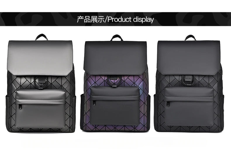 Trendy Brand Backpack Men's Bag Rhombus Laser Reflective Student School Bag Large Capacity Commuter Computer Bag