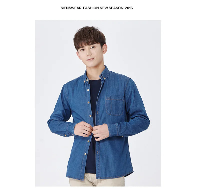Winter Warm Denim Jeans Shirt for Men. Fleece Lined Velvet Shirts with Button Down