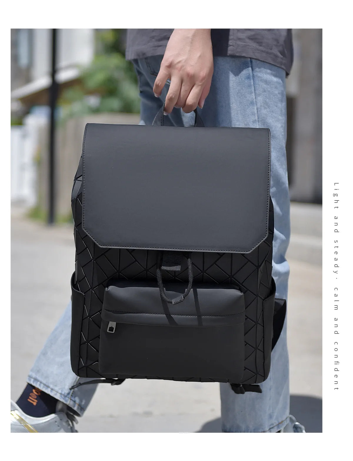 Trendy Brand Backpack Men's Bag Rhombus Laser Reflective Student School Bag Large Capacity Commuter Computer Bag