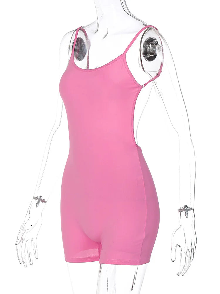 Hugcitar Solid Sleeveless Backless Ruched Sexy Bodycon Skinny Slips One Piece Playsuit Fall Women Vacation Rave Outfits Romper