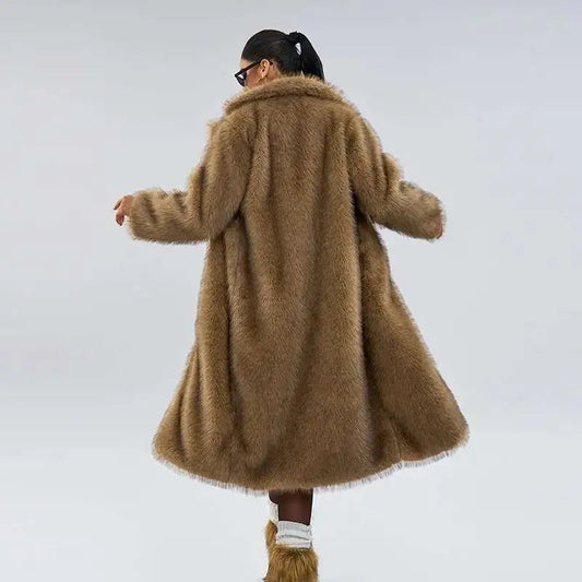UCXQ Women’s Faux Fur Coat – European Style Lapel, Loose Casual Long Winter Coat, New Fashion WAREHOUSE SHOP