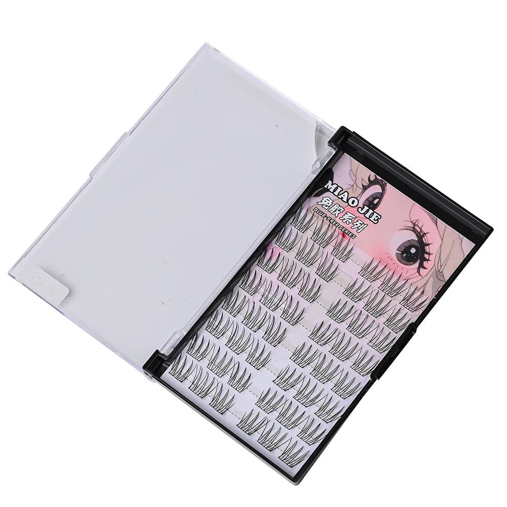 MIAOJIE Glue-free False Eyelashes, Fishtail Princess Lazy Eyelashes, Natural Transparent Stem, Reused 48 Clusters Large Capacity