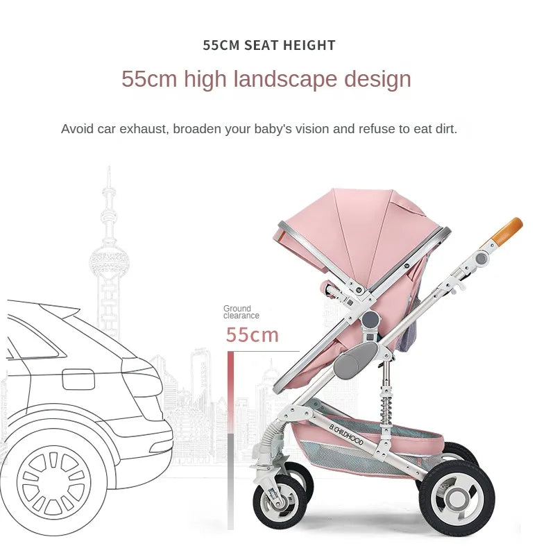 Baby Stroller 3-in-1 Two-Sided - High Landscape Folding All-Season Pram