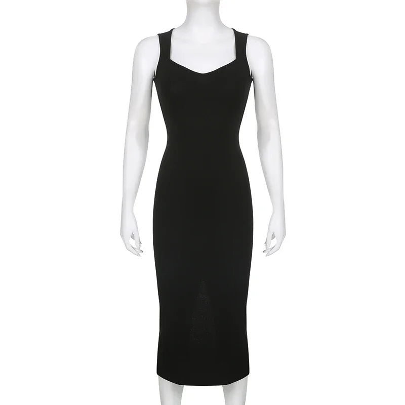 Basic Knit Long Dress. Sleeveless Women's Dresses for Summer Casual wears. Y2k Vintage All-match Outftis
