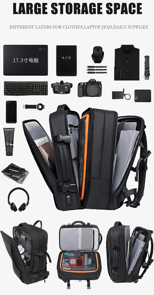 Stylish BANGE Travel Backpack – Business Laptop Backpack 17.3” Expandable, Waterproof, USB Charging, Large Capacity WAREHOUSE SHOP