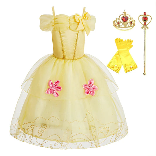 Princess Costume Dress – Rapunzel & Belle Fancy Flower Vestido for Girls, Christmas, Birthday & Carnival WAREHOUSE SHOP