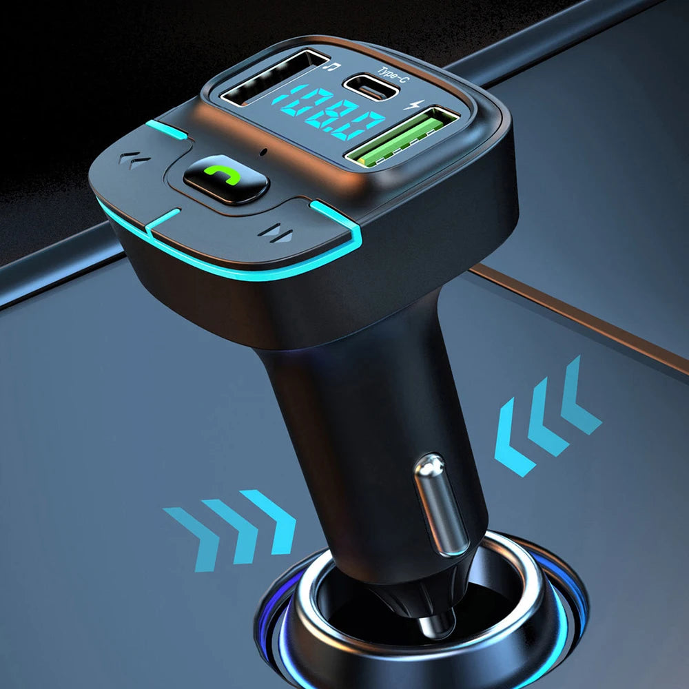 Car Bluetooth 5.3 FM Transmitter Wireless Audio Receiver Car MP3 Player PD Fast Charger Ambient Light Charger