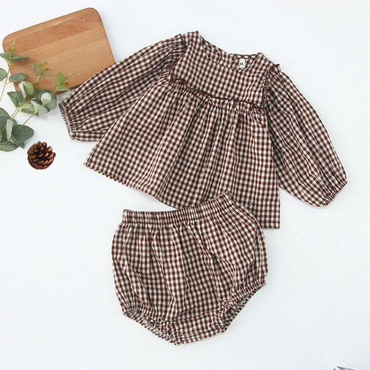 Infant Baby Boys Girls Clothes Set Spring Autumn Kids Baby Boys Girls Long Sleeve Grid T-shirt + Shorts 2pcs Toddler Clothes WAREHOUSE SHOP
