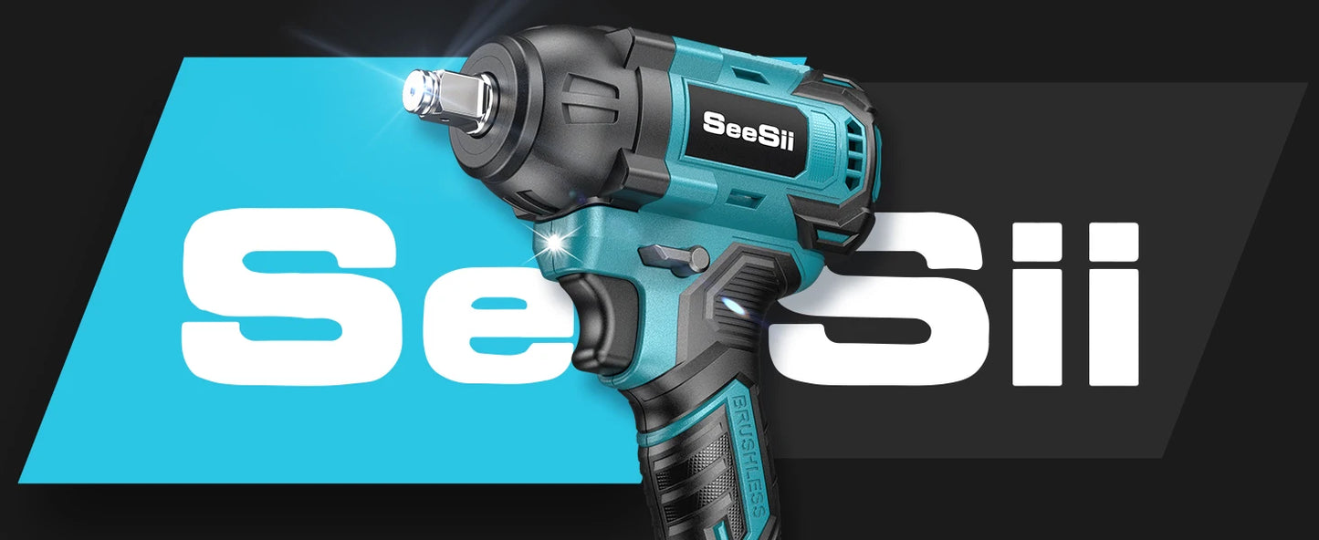 Seesii Impact Wrench Cordless 550N.m Power Impact Gun 1/2 Inch 3300RPM Electric Wrench WH550 4.0Ah Battery for Makita Car Repair